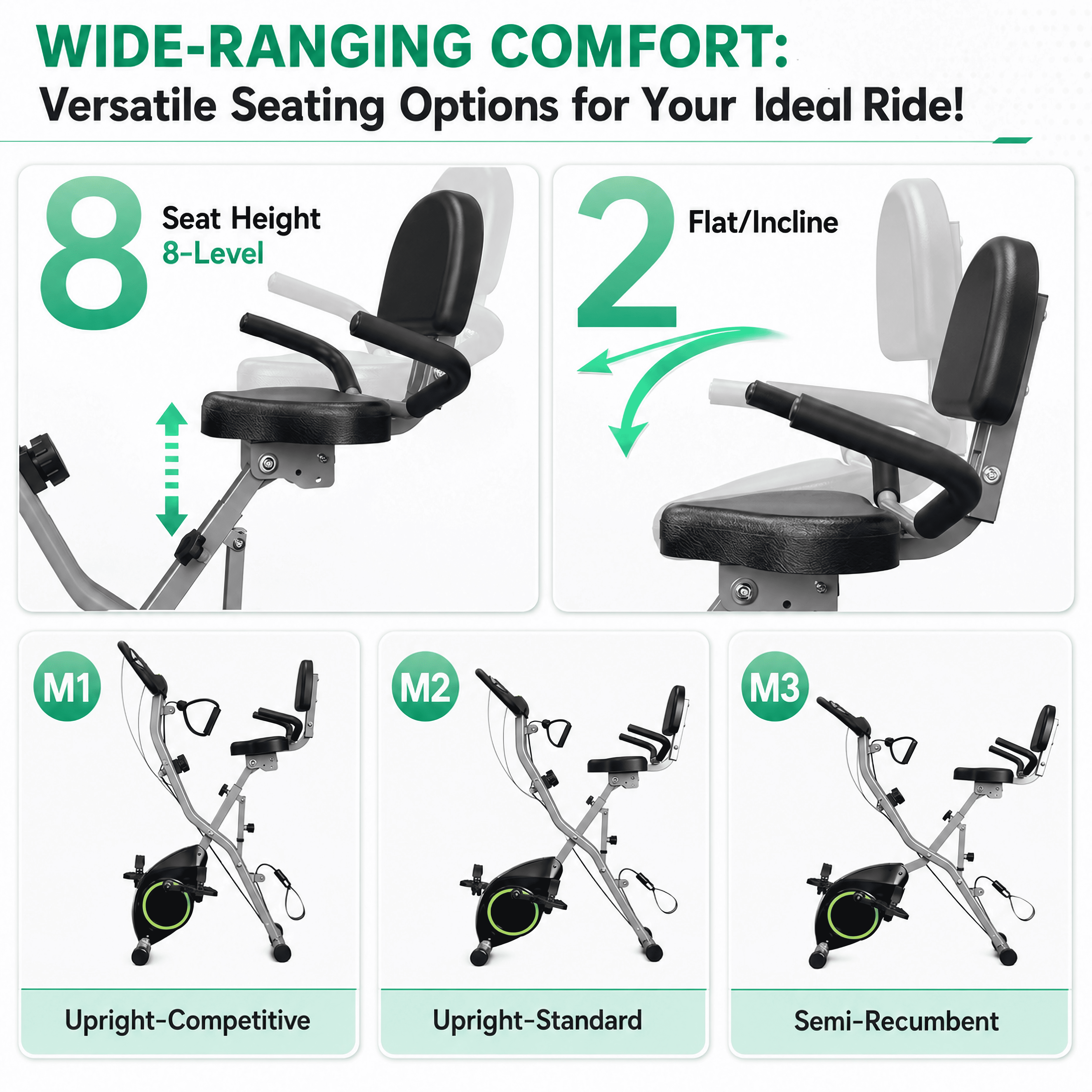 USLIM Foldable Exercise Bike for Home Cardio Workout, Compact 5-in-1 Design, 16-Level Resistance, 300 lb Capacity