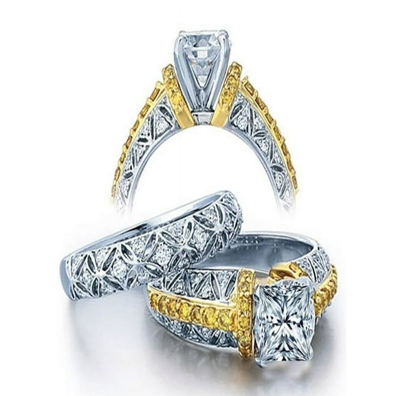 Huge 2 Carat Princess Designer Wedding Ring Set in White Gold for Women