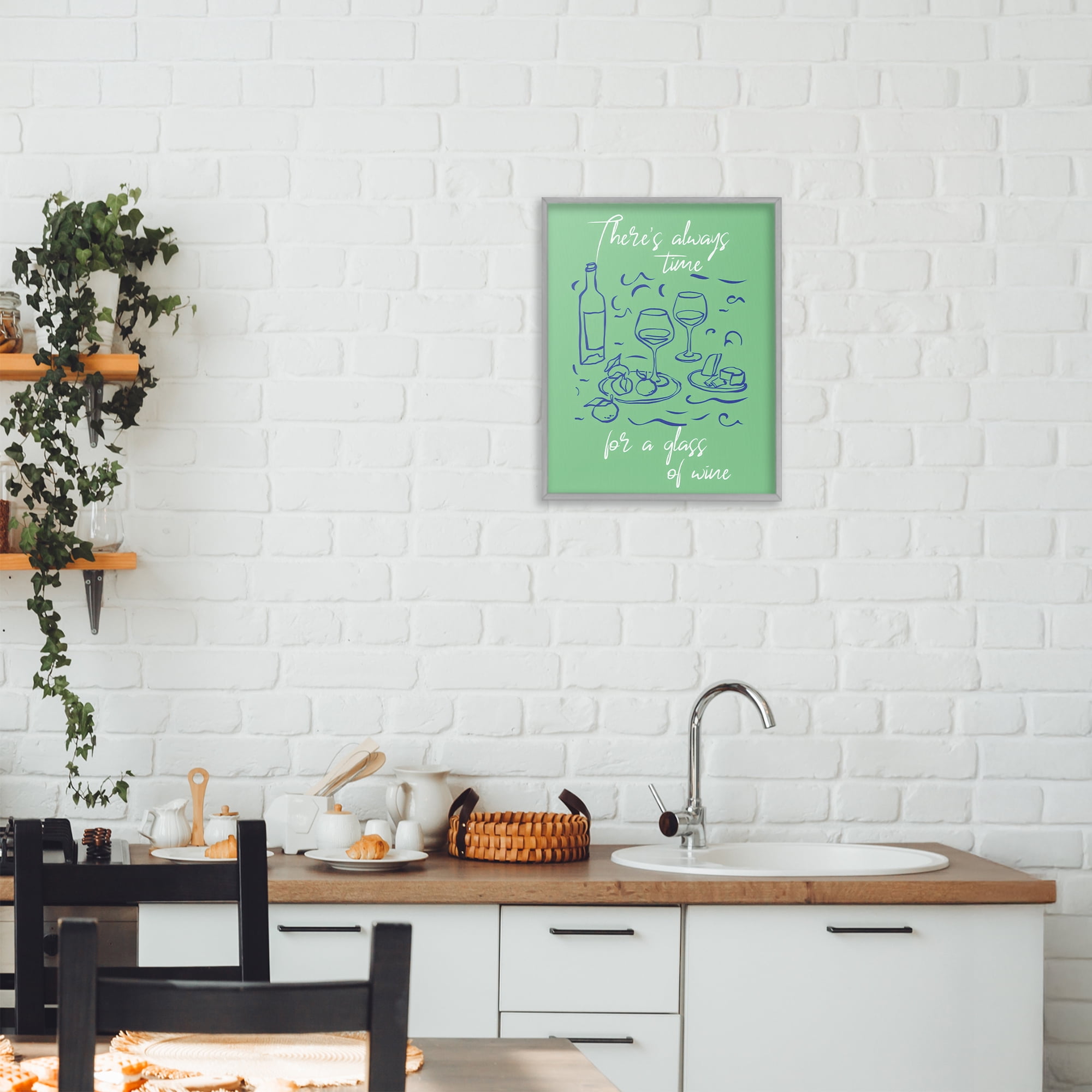 Stupell Industries Always Time For Glass Of Wine Gray Framed Giclee Art, design by The Prints Vibe