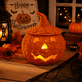 thumbnail image 2 of Halloween Woven Pumpkin Jack-O'-Lantern with LED Candle, Hand-Woven Rattan Fall Pumpkin Lantern Decor for Home Tabletop, Mantel, Spooky Haunted House Party Supplies Halloween Decorations Gifts, 2 of 6
