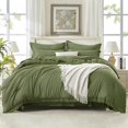 thumbnail image 4 of California King Size Comforter Set with Sheets Olive Green - 7 Pieces Cal King Bed in a Bag Boho Bedding Sets, Dark Green Fringe Bed Set with Comforter, Sheets, Pillowcases & Shams, 4 of 20