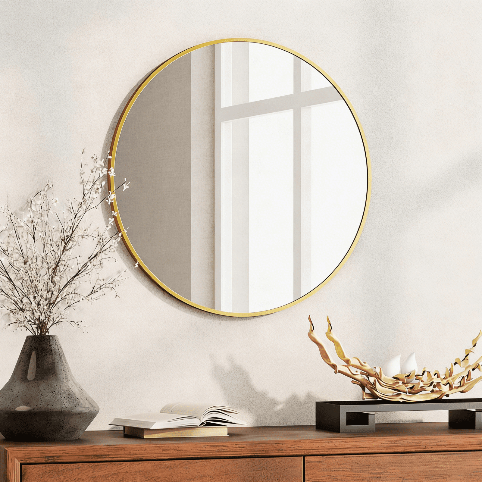 Lumora 20" Bathroom Mirror Round Wall Mirror Vanity Mirror with Metal Frame, Gold