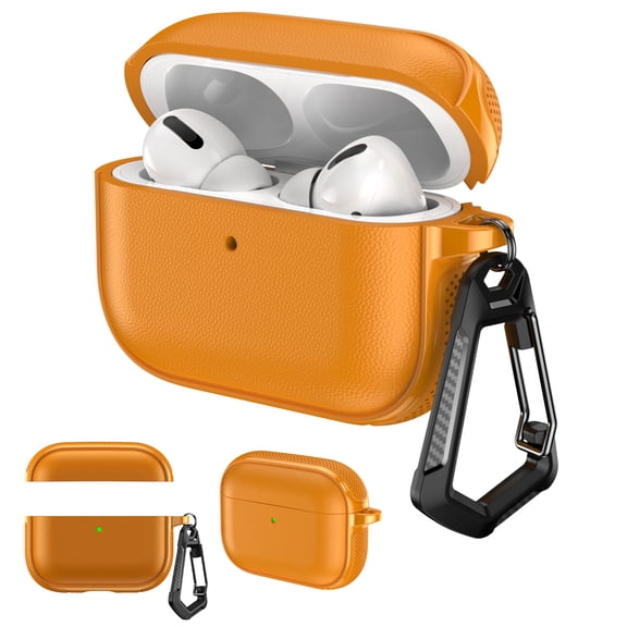 Sanwo Protective Case for AirPods Pro 3rd Gen 2025, Shockproof 2-Piece Cover with Metal Carabiner, Full Protection Earbuds Charging Case, Orange
