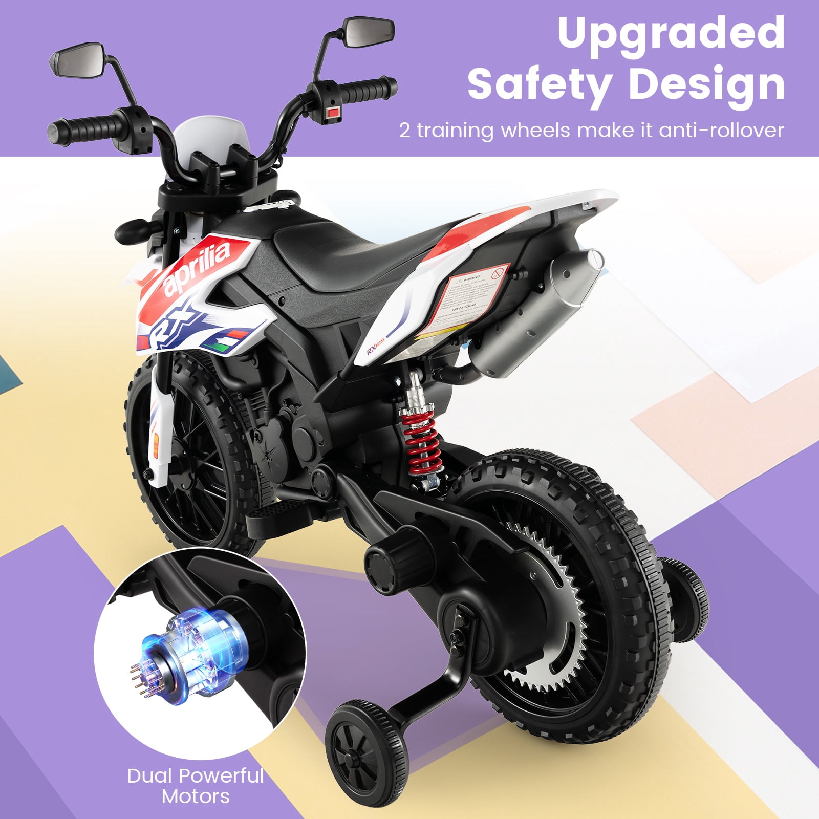 Costway 12V Licensed Aprilia Kids Ride On Motorcycle Electric Dirt Bike with Light & Music