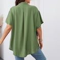 thumbnail image 6 of Black and Friday Deals Women's Plus Buttons Blouses Short Sleeve Lapel V Neck Loose Casual Shirts Oversize Cotton Linen Blouses Summer Green,XL, 6 of 7