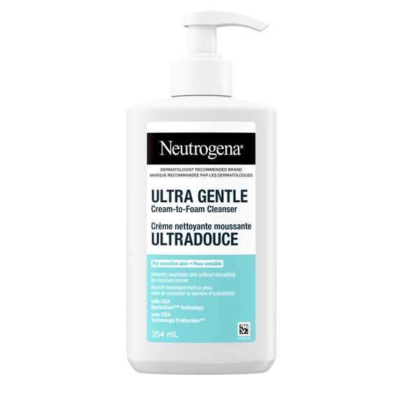 Neutrogena Ultra Gentle Cream-to-Foam Cleanser, Face Wash for Sensitive Skin, Dry Skin, Cleanser, Dermatologist Tested, Hypoallergenic, Cica, Fragrance Free