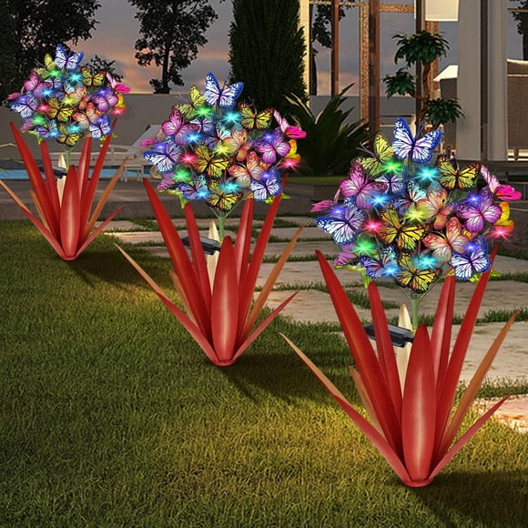 Escultura solar de mariposas para jardín Homight, 3 unidades, roja para exteriores