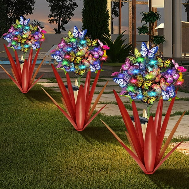 Escultura solar de mariposas para jardín Homight, 3 unidades, roja para exteriores