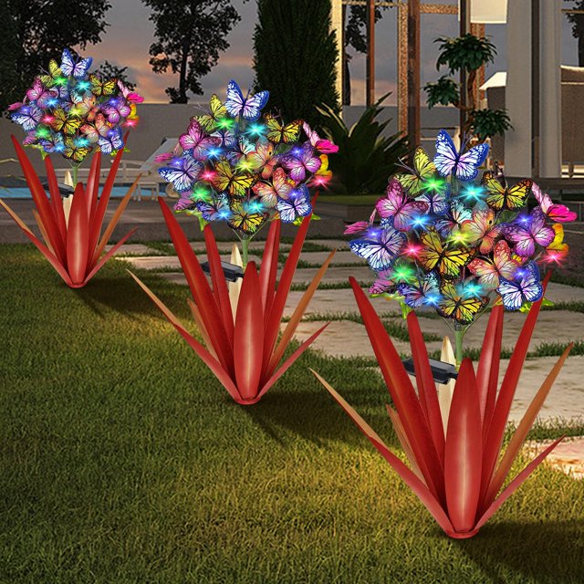Escultura solar de mariposas para jardín Homight, 3 unidades, roja para exteriores