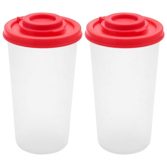 2 Salt and Pepper Shakers Moisture Proof ,Salt Shaker with Red Covers Airtight Spice Jar Dispenser