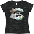 thumbnail image 3 of Inktastic Happy Easter with Cross and Flowers Women's T-Shirt, 3 of 5
