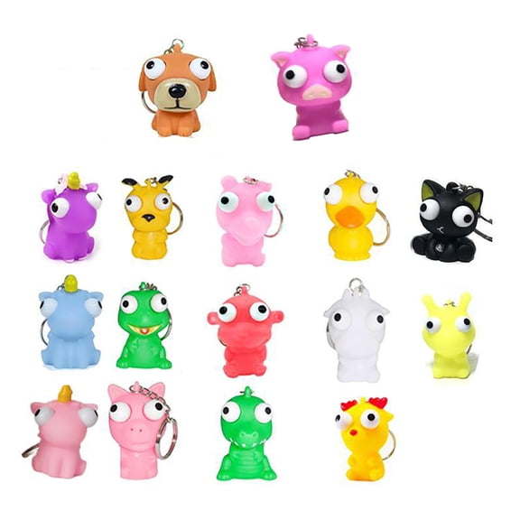 24 Pack Popping Eye Animal Keychain with Kids,Squeeze Pop Eye School Class Birthday Gift Squishy Toys for Kids Boys Girls,Easter Basket Stuffers Fidget Toys Bulk