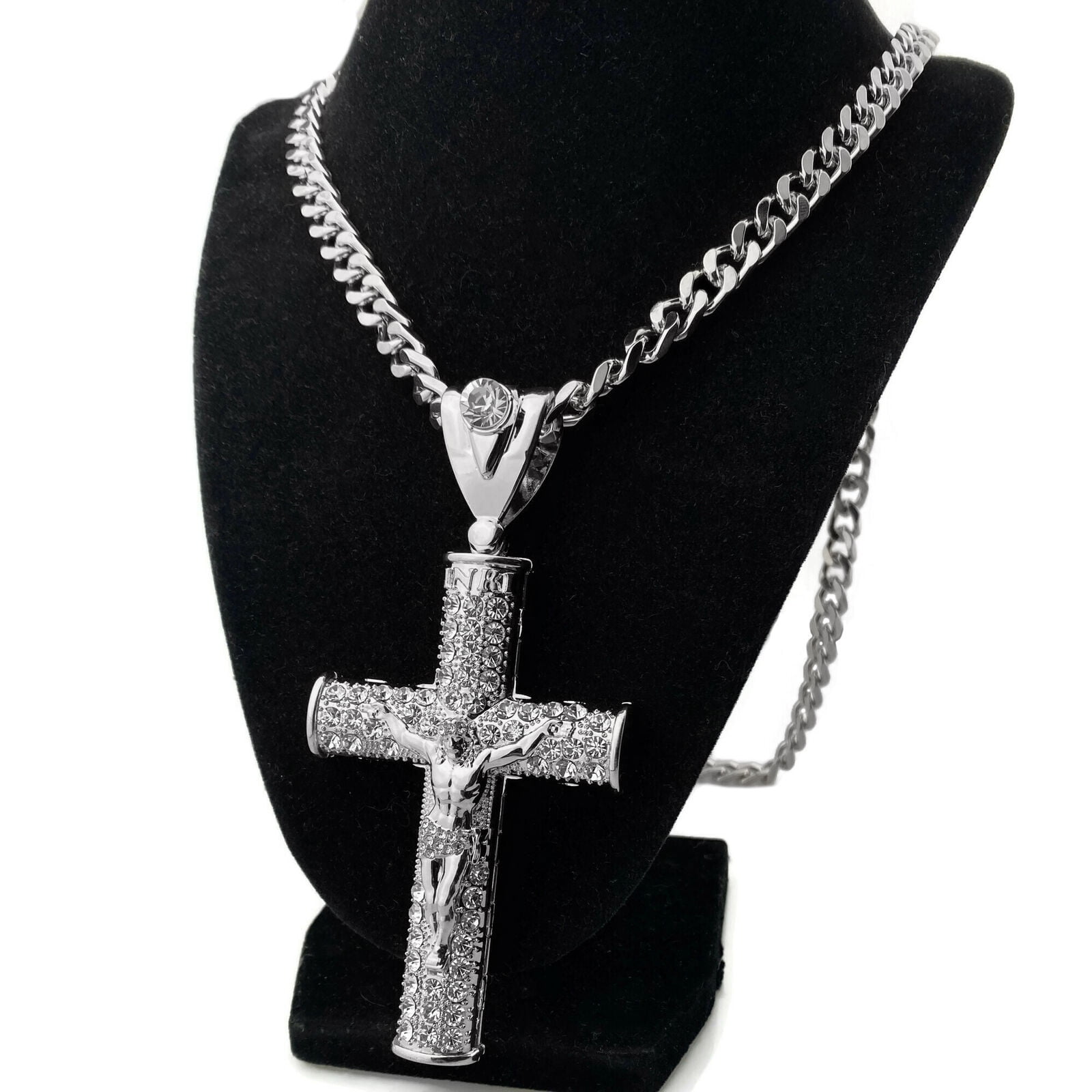Mens Huge Crucifix Cross Chain Jesus Piece Cuban Hip Hop Necklace 