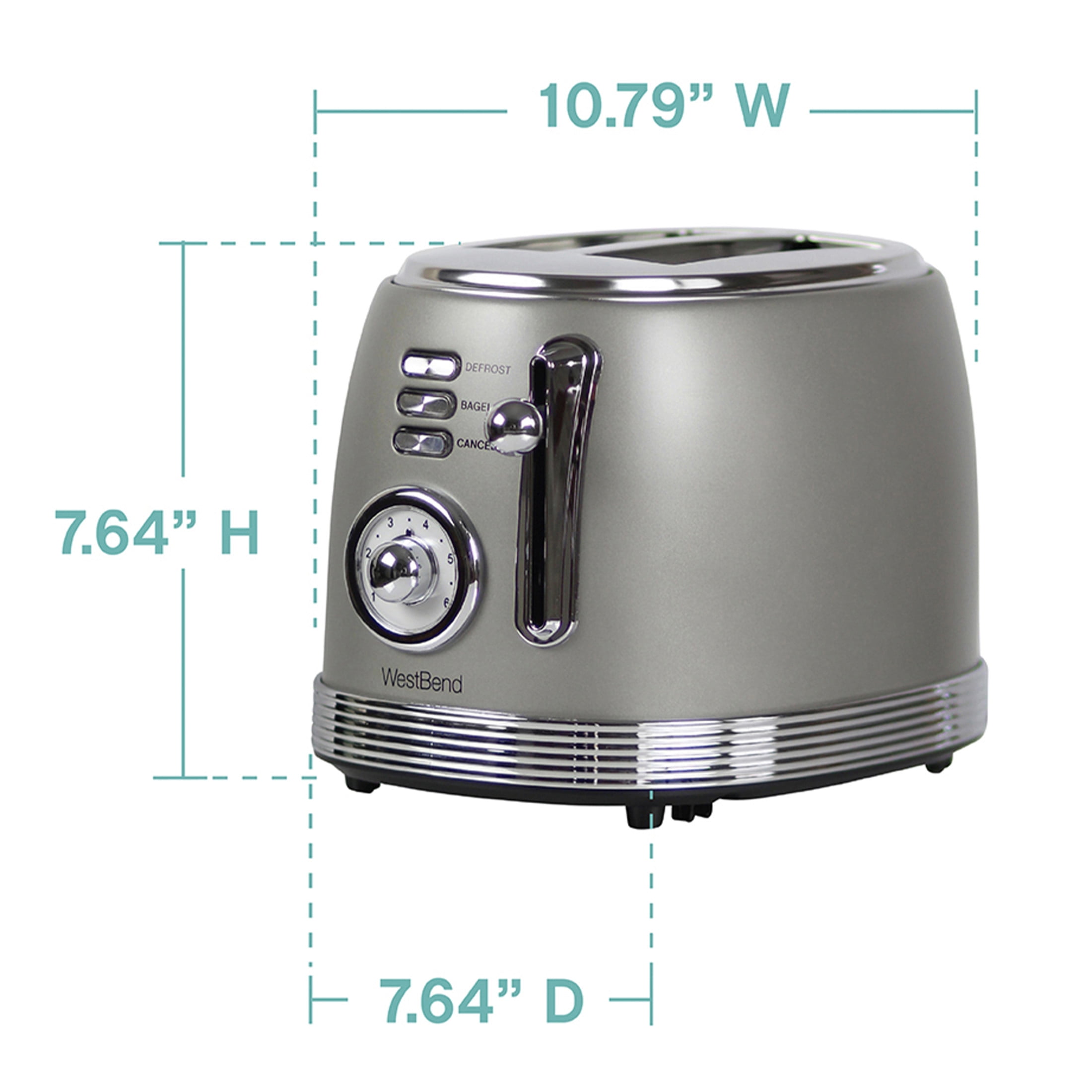 West Bend Retro-Styled 2-Slice Toaster with 4 Functions and 6 Settings, in Gray (TTWBRTGR13)