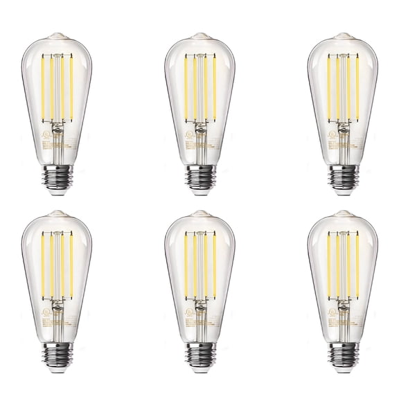 TJOY Edison Light Bulbs 60W Equivalent, Dimmable Vintage LED Light Bulbs, E26 Medium Base, Warm White 2700K, ST58, 8W, 800LM, 80  CRI, Antique Decorative Filament LED Bulb, Clear Glass, 6 Pack