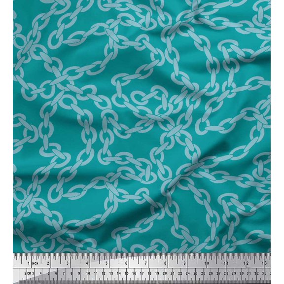 Soimoi Green Cotton Duck Fabric Chain Geometric Print Fabric by Yard 44 Inch Wide