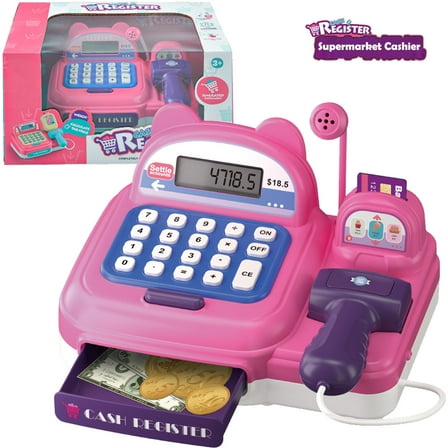 Toy Cash Register for Kids Boys Girls, Pretend Play Pink Cashier Educational Learning Preschool Gift to Baby and Toddler Toys Ages 3 4 5 