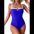 thumbnail image 1 of Trajes de Baño de una Pieza para Mujer, con Bloques de Color, Adelgazantes, Control de Abdomen, Traje de Baño de Cobertura en V. Azul Real XXL, 1 of 7