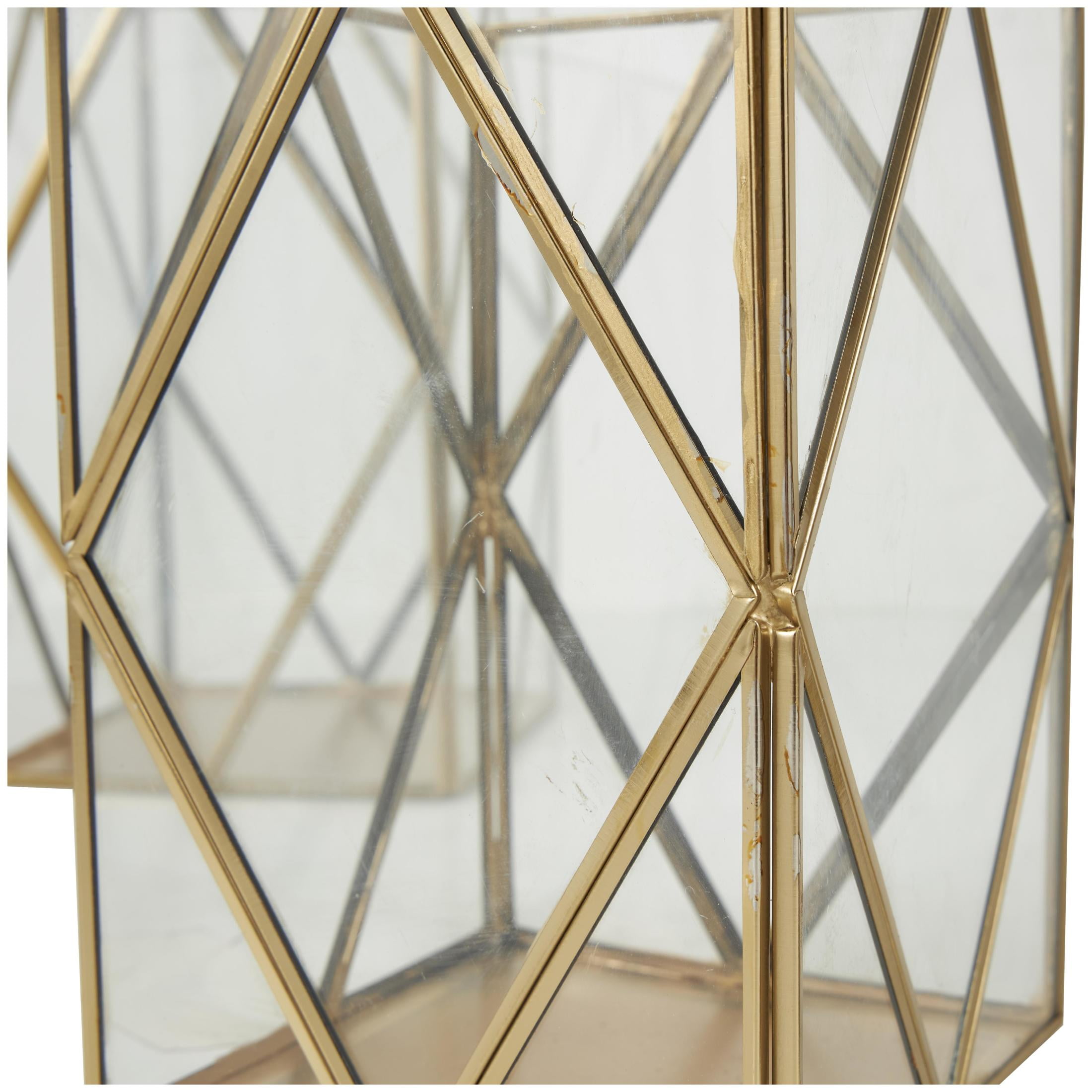CosmoLiving by Cosmopolitan 3 Holder Gold Metal Geometric Diamond Patterned Rectangular Candle Lantern, Set of 3