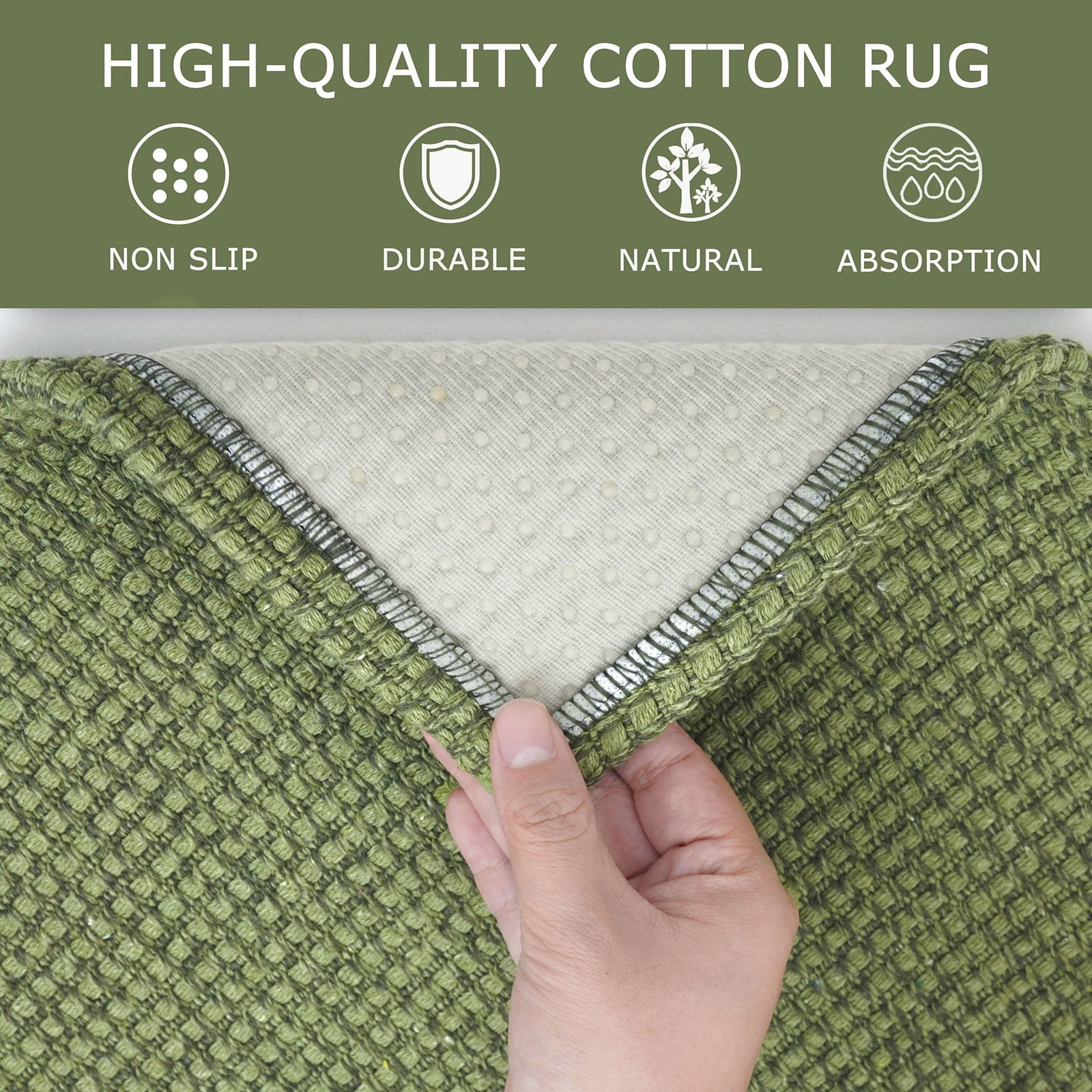 iOhouze Boho Entryway Rugs 2x3 ft Small Area Rugs Washable Rugs Rubber Backed Front Door Rug Olive Green/Earthy Green Cotton Entrance Rugs for Front Porch Bathroom Kitchen Bedroom