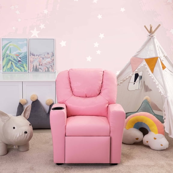 Suri Pink PVC Compact Push Back Recliner Chair for Kids