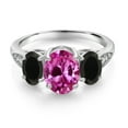 thumbnail image 2 of Gem Stone King 10K White Gold Pink Created Sapphire Black Onyx and White Lab Grown Diamond 3 Stone Engagement Ring for Women (2.49 Cttw, Gemstone Birthstone, Available in Size 5, 6, 7, 8, 9), 2 of 5
