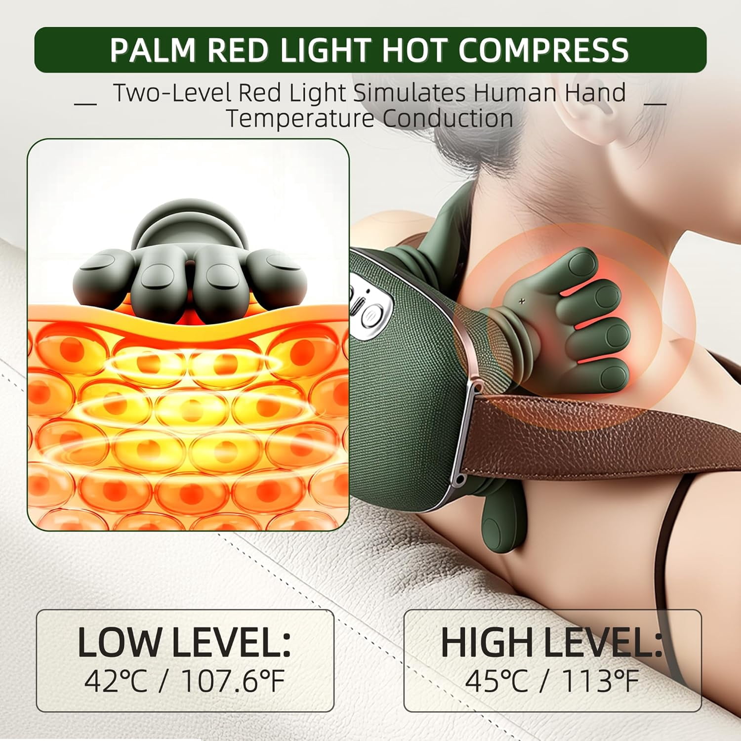 Neck Massager with Heat -  Pain Relief Deep Tissue, Simulated Human Hand Design 4D Kneading for Neck, Back, Shoulder