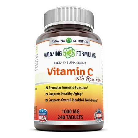 Rose Hips Health Amazing Formulas Vitamin C with Rose Hips Dietary Supplement - Non-GMO 1000 Mg 240 Tablets ()