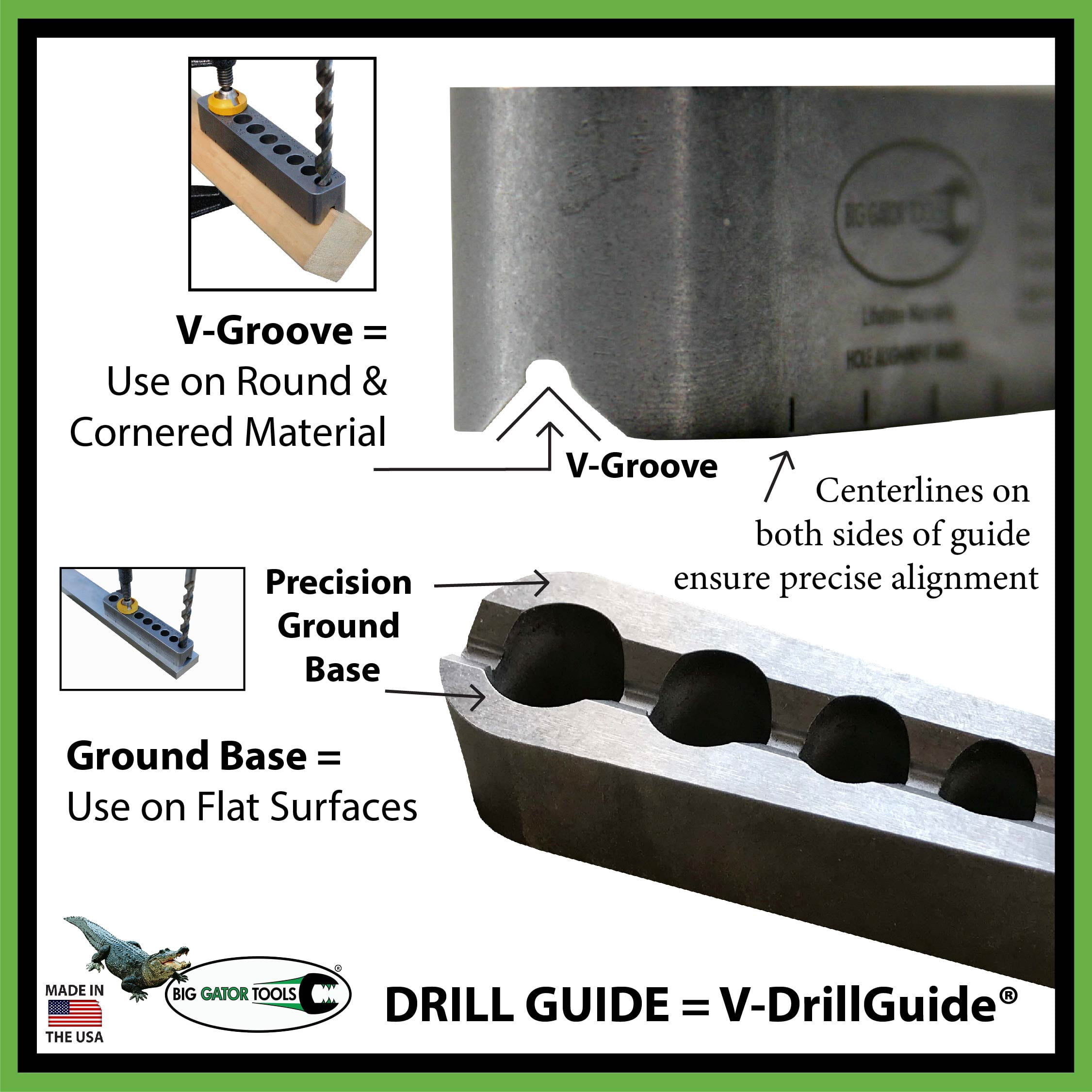 V-DrillGuide, Drill Bit Guide Tool, Standard Sizes 1/8" To 3/8", 17 holes,