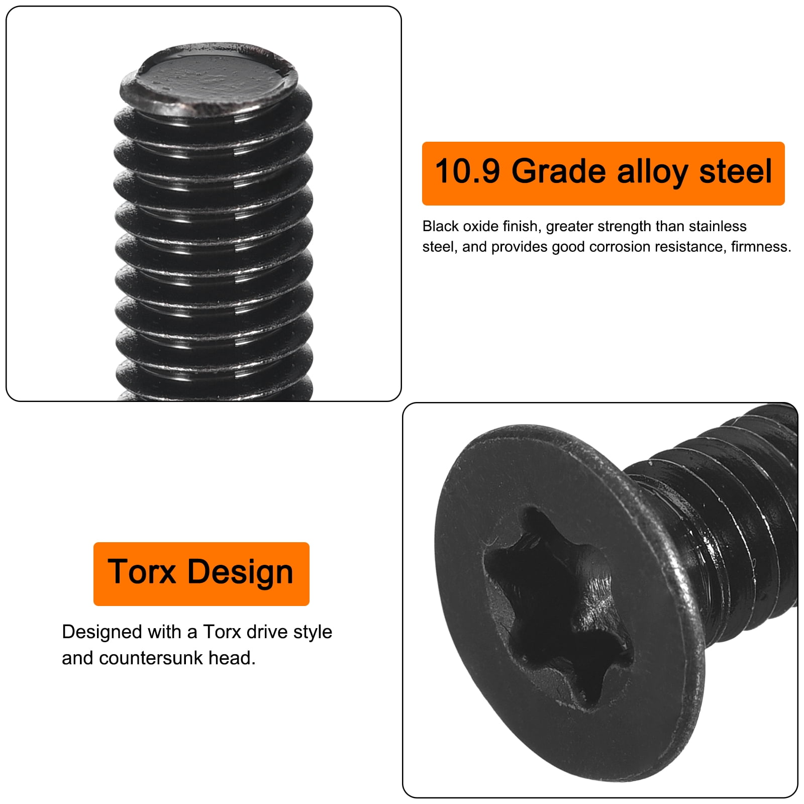 Uxcell M6-1.0x35mm Flat Head Torx Anti Theft Machine Screws, 50Pack 10.9 Grade Alloy Steel, Torx Drive, Countersunk Head, Full Thread, Black Oxide Finish