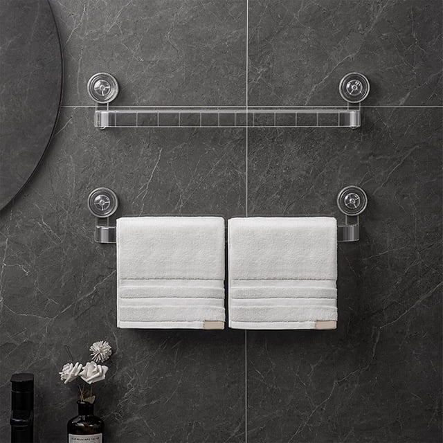 TIMIFIS Toothbrush Holders Bathroom Towel Rack No Punch Suction Cup Wall Mounted Towel Bar Transparent Plastic Storage Rod Bathroom Towel Rod Plastic Bathroom Storage Rods