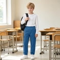 thumbnail image 6 of DJDLJWCJ Boys School Uniform Pants Comforty Elastic Waist Straight Cargo Pants Solid Color Side Pocket Casual Trousers Blue Size 11, 6 of 9