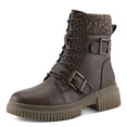 thumbnail image 2 of PATRIZIA MAHANDA Women’s Ankle Boot – Faux Leather Lug Sole Bootie with Knit Sweater Collar & Buckle Detail, 2 of 9