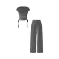 thumbnail image 3 of Women 2 Piece Sets Summer Striped Outfits Matching Short Sleeves Top Wide Leg Lounge Pants Travel Black S, 3 of 9