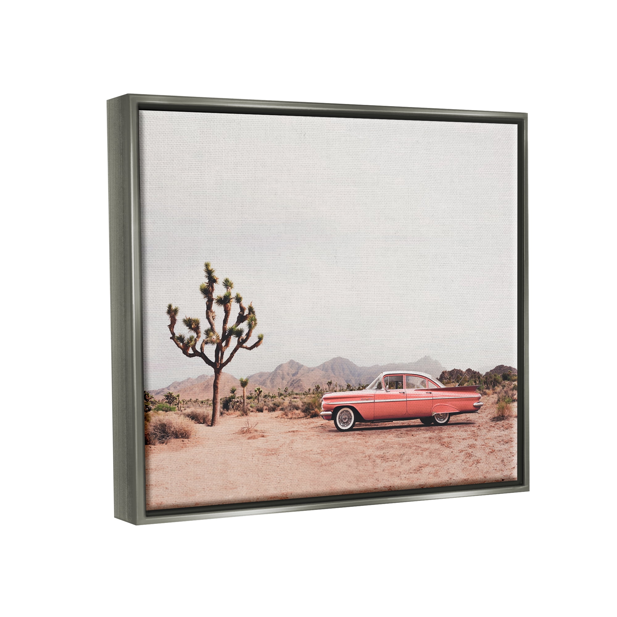 Stupell Industries Vintage Car in Desert Scenery Nature Photography Gray Floater Framed Art Print Wall Art, 21 x 17