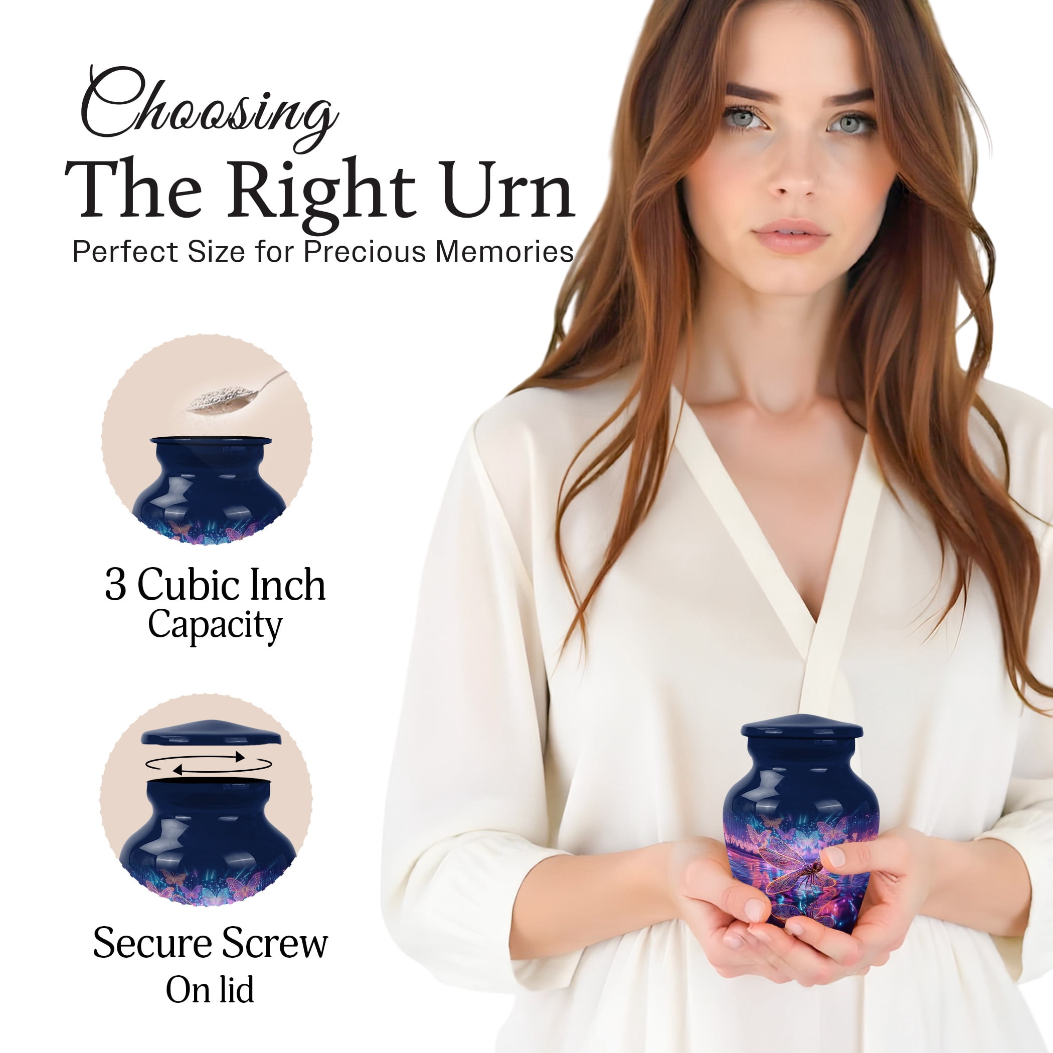JAGSHASHI Dragonfly Mini Keepsake Urns For Human Ashes Adult Female – Cremation Urn For Ashes Adult Male or Pets – Funeral Token Urn with Velvet Box – Memorial Tribute for Families (Blue 3 Inch)