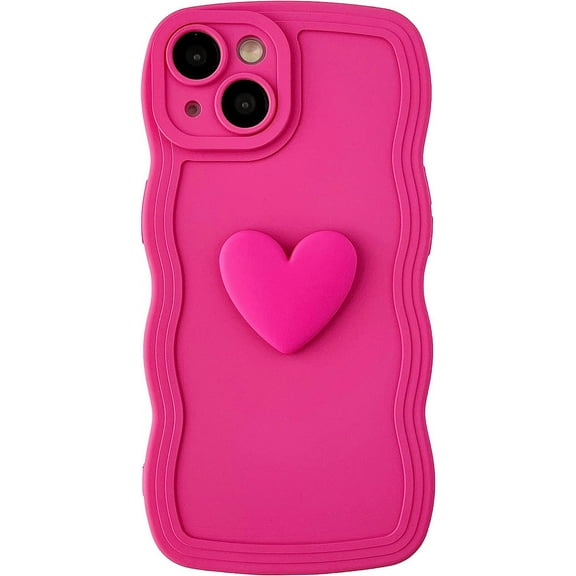 Cute 3D Love Heart Curly Wave Frame Soft Compatible with iPhone Case (Red,iPhone 14)