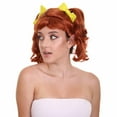 thumbnail image 3 of HPO Adult Women's Red Pigtail Wig – Shoulder-Length Costume Hair with Yellow Ribbons for Halloween, 3 of 9