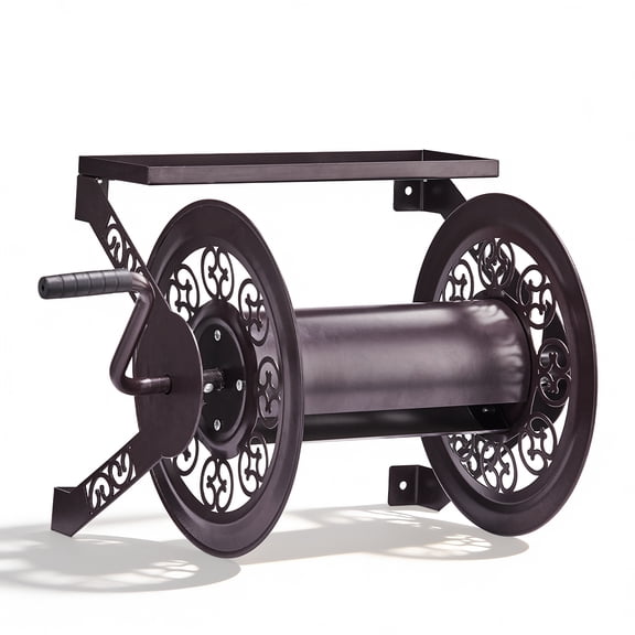Ktaxon Exclusive Design Wall Mount Hose Reel, Retro Brown Iron Construction with Patented Smooth Winding System