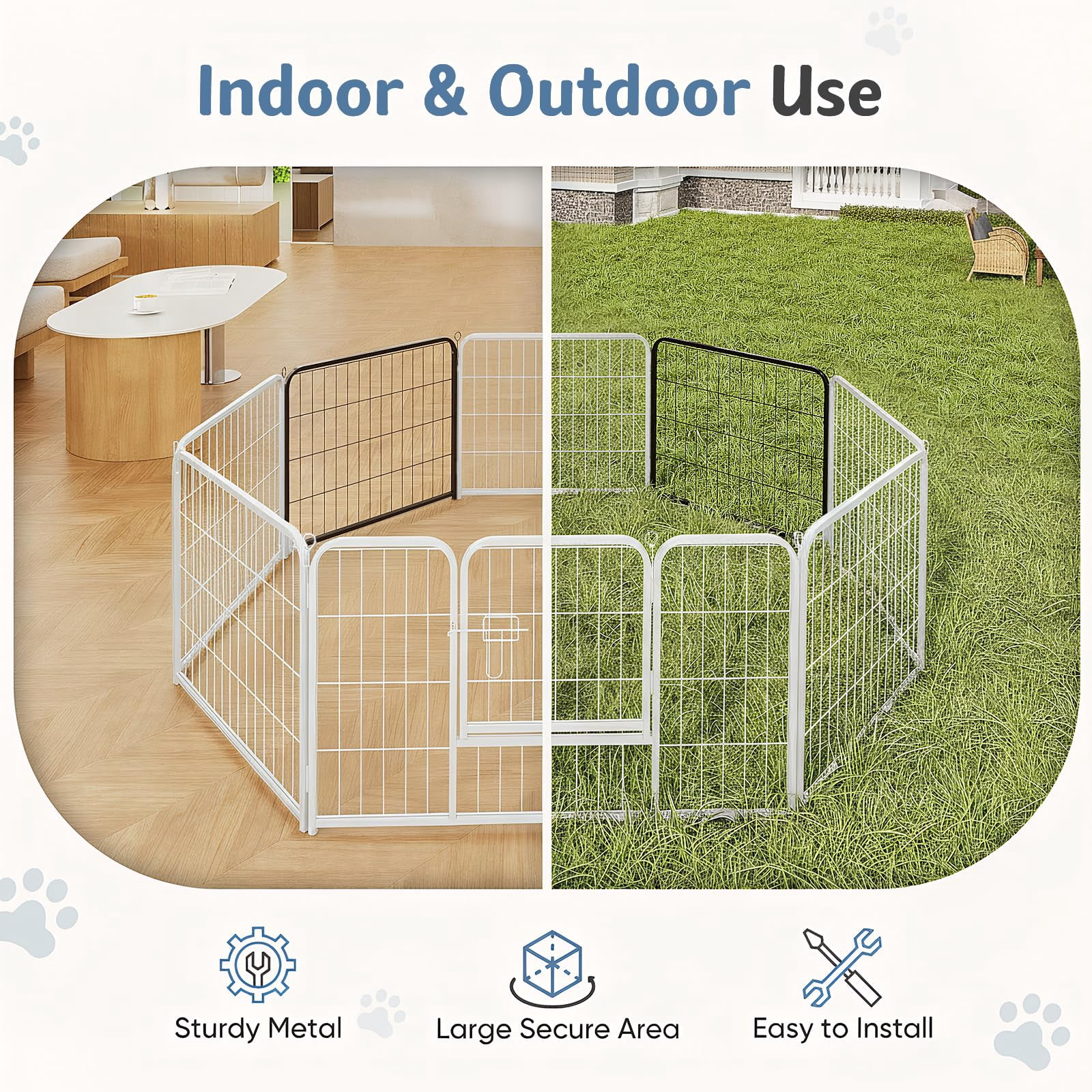 Dog Playpen Indoor  Metal 40 Inch 2 Panels Foldable Pet Fence With Door Outdoor Small Medium Large Puppy Portable Exercise Play Pen For Rv Camping Trips Yard