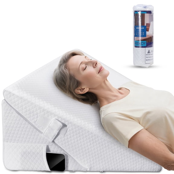 KEKOY Wedge Pillows for Bed Sleeping/ Sleep Apnea, Adjustable Height to 9-12 inches, Washable Cover, White