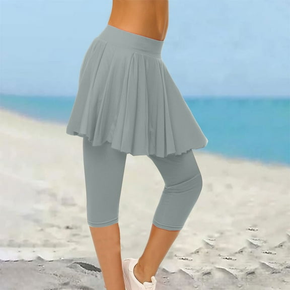 Gray Woman Pants Clearance Skirted Leggings for Women 2025 Tennis Skorts Gym Tennis Yoga Legging with Skirts Capri Pants for Women