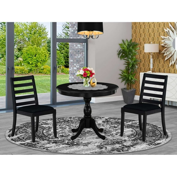 East West Furniture Antique 3-Piece Dining Set in Black Finish
