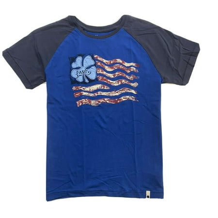 LUCKY BRAND BOYS SHIRT - BLUE FLAG SZ MEDIUM 10 12 - TOP TEE GRAPHIC KIDS