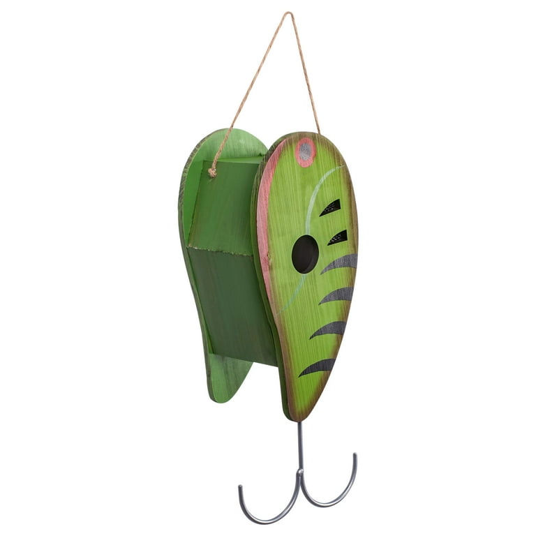 Fishing Lure Lime green and Red 17.5 Inches Wood Hanging Outdoor Bird House  