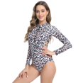 thumbnail image 2 of Defitshape Women's Cheetah Rash Guard Zip Up Bathing Suit Leopard Cut Out One Piece Swimsuit Padded Long Sleeve Surfing Swimming Suit Umber 4, 2 of 5