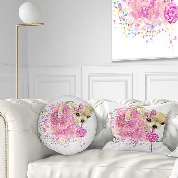 Designart Sweet Pink Dog without Glasses - Animal Throw Pillow - 12x20
