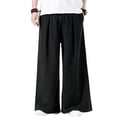 thumbnail image 2 of Lumtrix Mens Cotton Linen Pants Wide Leg Baggy Pants Elastic Waist Casual Summer Beach Palazzo Trousers with Pockets Black 3XL, 2 of 4