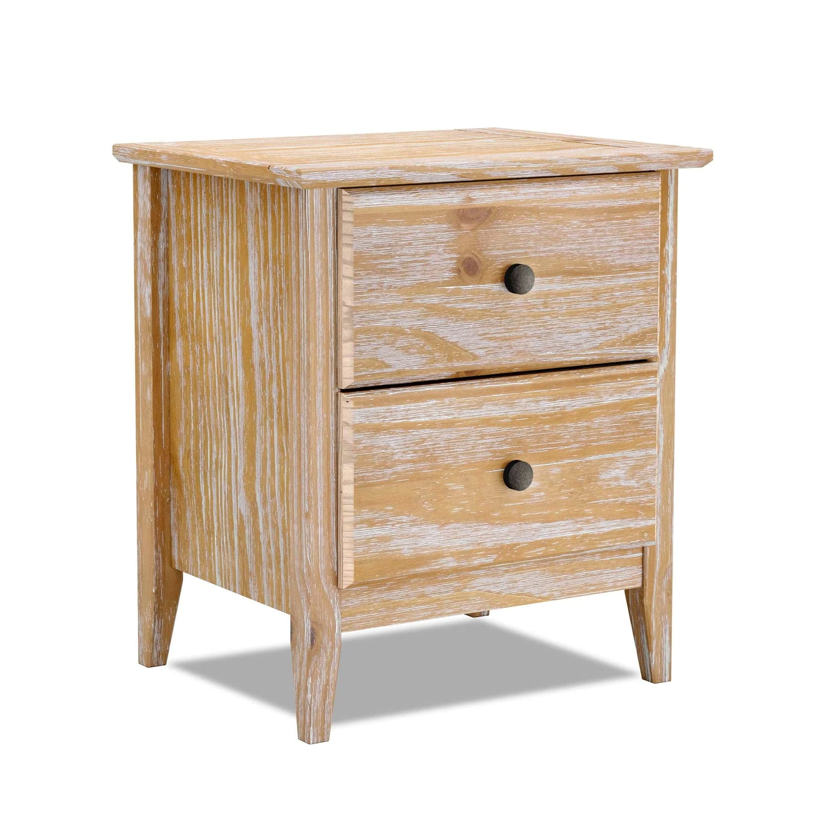 Grain Wood Furniture Greenport 2-Drawer Bedroom Nightstand, Solid Wood with Brushed Driftwood Finish