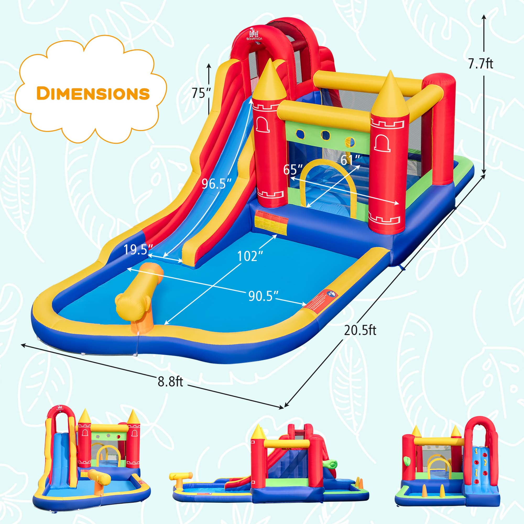 Costway 9-in-1 Inflatable Bounce Castle with Waterslide Splash Pool for 3+ with 735W Blower